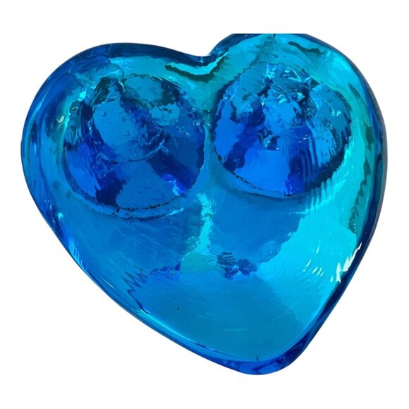 Vintage Hand Blown Art Glass Blue Birds On Heart Base Figurine 2.5" Tall - Picture 8 of 8